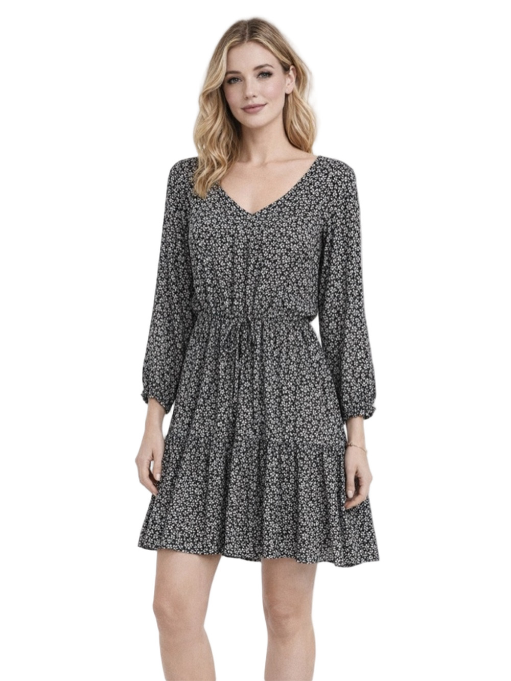 Lily Rose Black & White Floral Long-Sleeve Dress